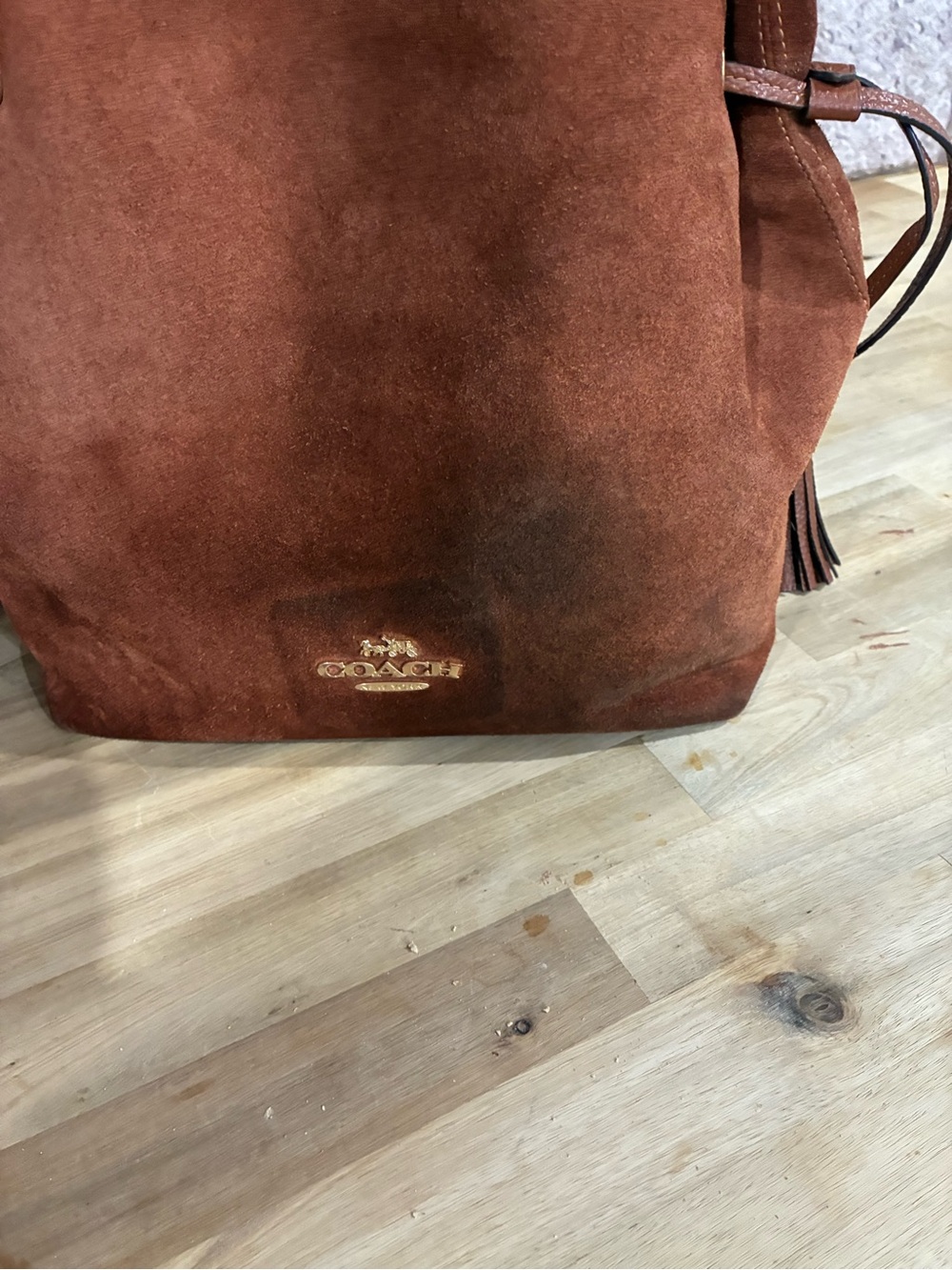 Coach Suede Shoulder Bag in Rich Chestnut Brown with Tassels - Picture 2 of 9